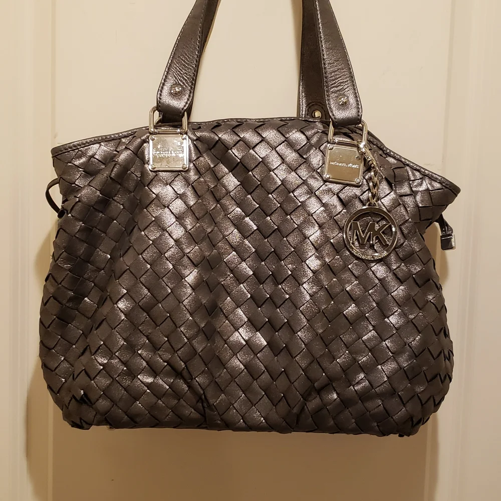 Michael Kors Shimmering Silver Woven Shoulder Bag